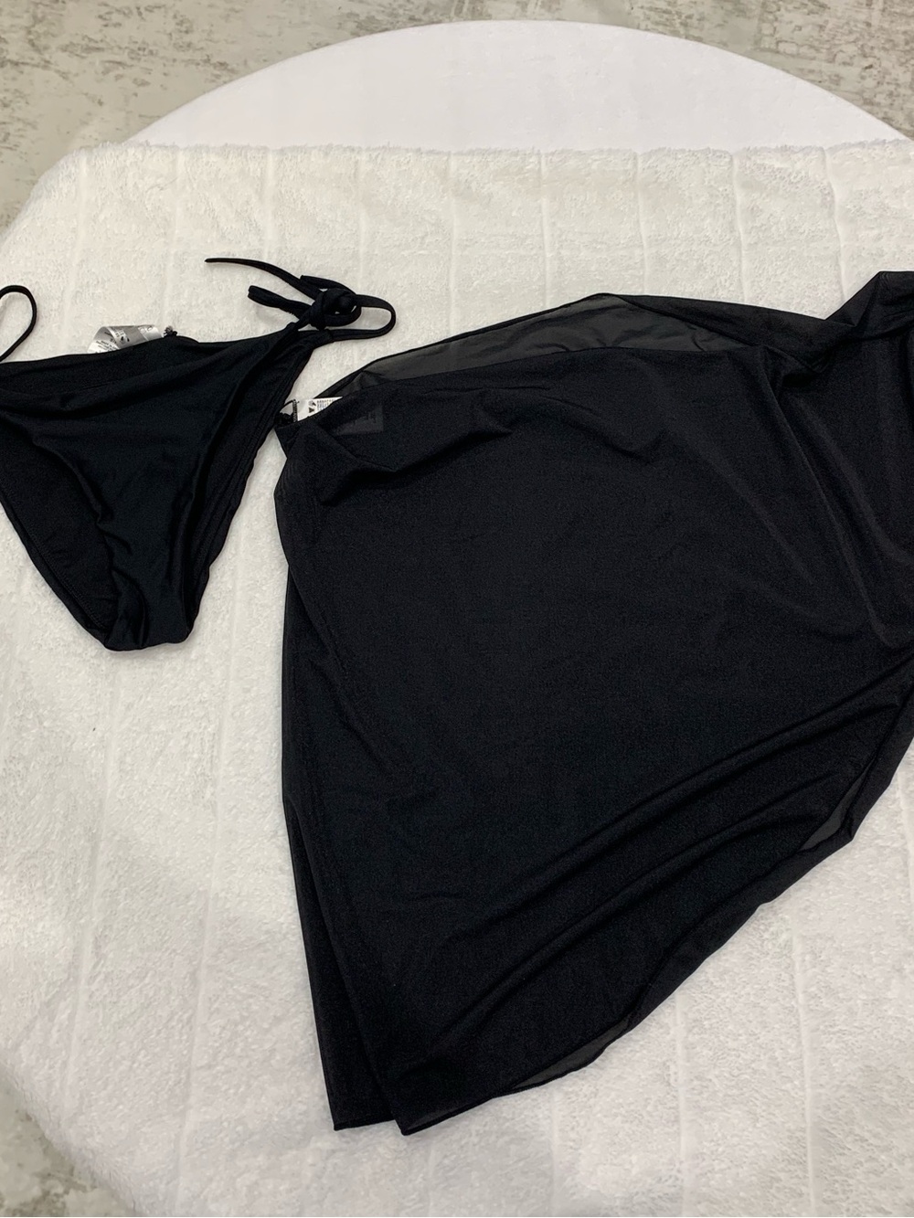 DKNY Black Tie-Side Bikini Bottom with Black Sheer Wrap Skirt